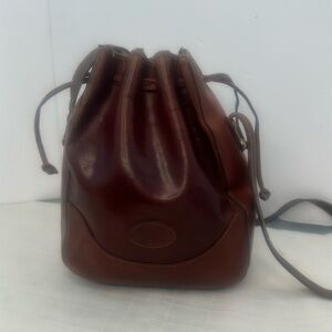 Oroton tan Molded cowhide Leather Drawstring bucket bag.